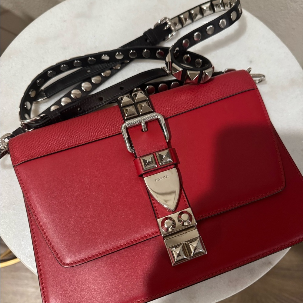 Prada Red Crossbody Bag with Silver Studs
